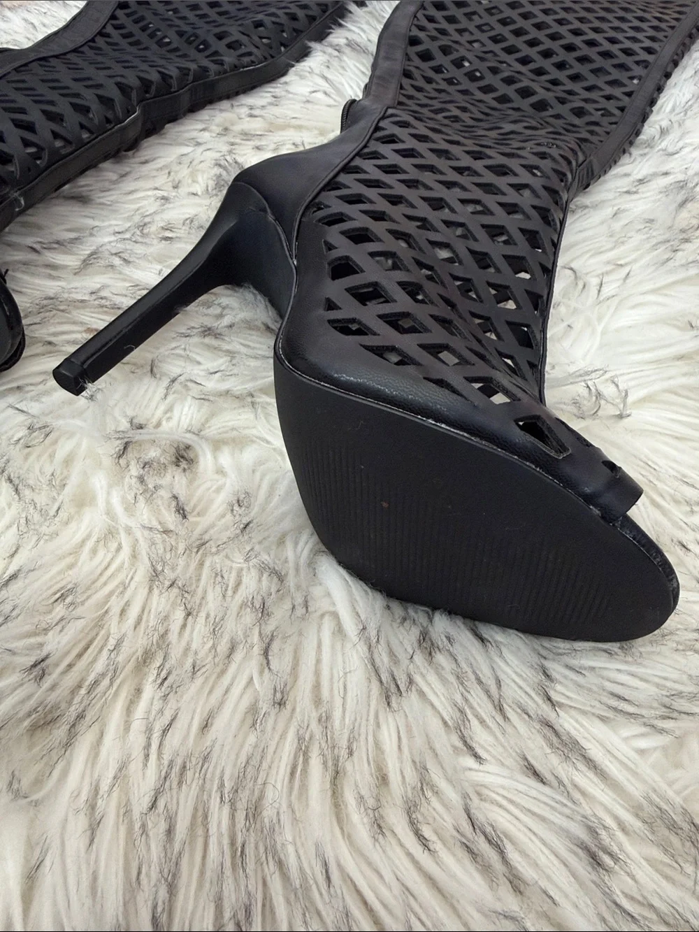 New Black Cutout Over-the-Knee Stiletto Heels - Women